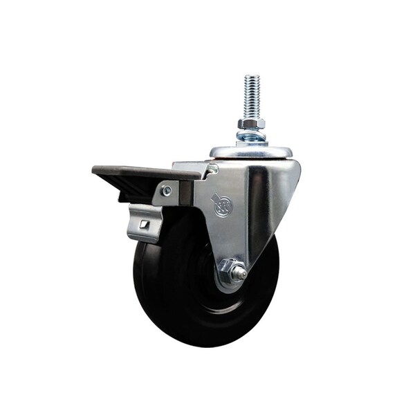 4 Inch Hard Rubber 38 Inch Threaded Stem Caster with Brake